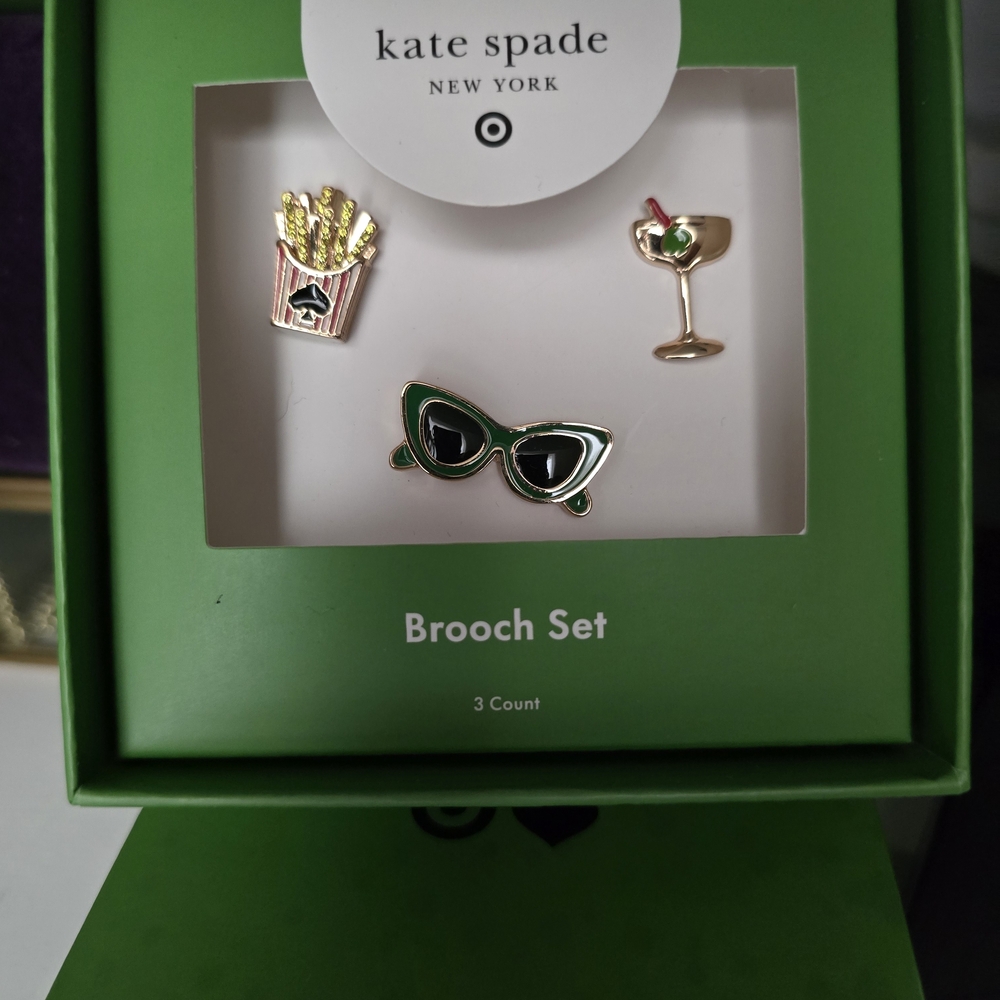 Kate Spade Gold and Green Brooch Set
